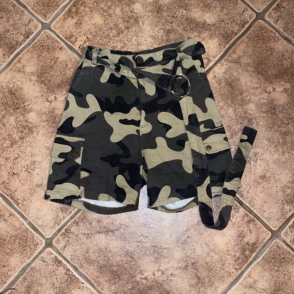 Fashion Nova Camouflage High Waisted Shorts.